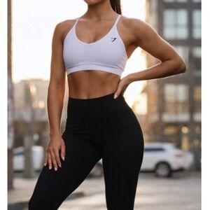 Gymshark Women's White Back Gain Light Support Strappy Sports Bra Size S NWT